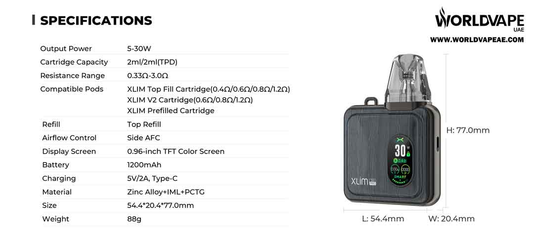 Oxva Xlim Pro Pod System Kit Specifications