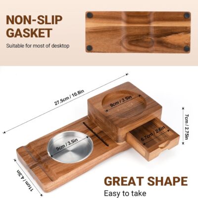 Wooden ash tray with cigarette holder and drawer