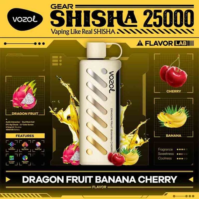 vozol Gear Shisha Dragonfruit Banana Cherry 25000 Puffs Disposable Vape Uae