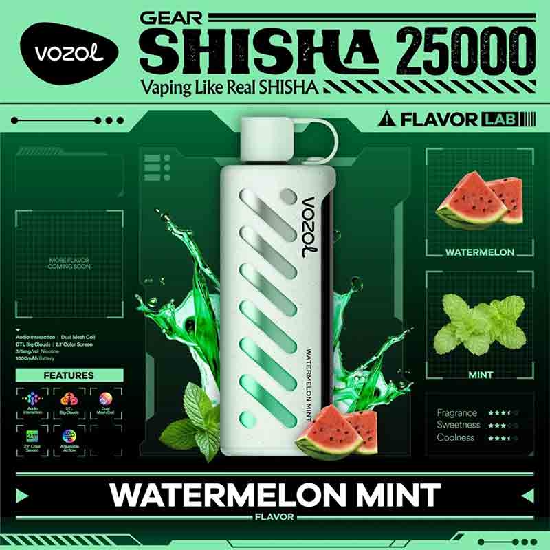 Vozol-Gear-Shisha-Watermelon-Mint-25000-Puffs-Disposable-Vape-Uae vozol Gear Shisha Watermelon Mint 25000 Puffs Disposable Vape Uae