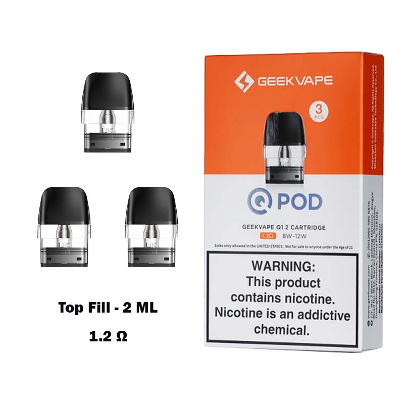 Geekvape-Q-Series-Pod-Cartridge-1.2-ohm-2ml-Top-Fill-Pack Geekvape Q series Pod Cartridge 1.2 ohm 2ml Top Fill Full Pack Availble at Vape Store Worldvape uae Vape Shop Near Me
