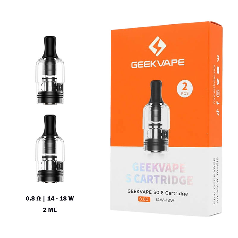 Geekvape-S-Cartridge-0.8-ohm-14-18W-2ML-Pack GeekVape S Cartridge 0.8 ohm 14-18W , At World Vape uae The Best Vape Shop Dubai