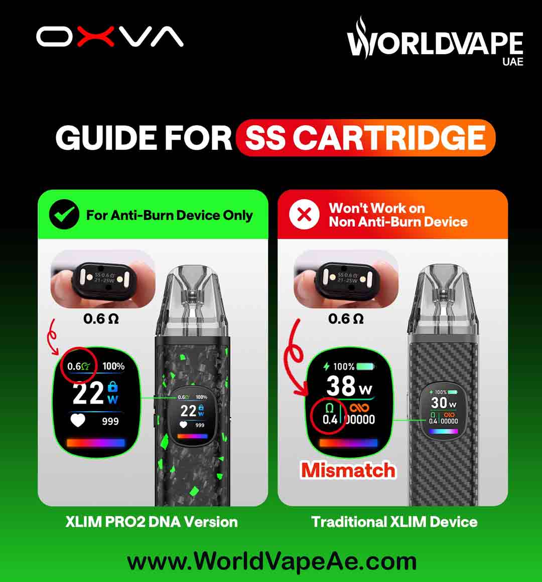 Oxva Xlim Top Fill Cartridge SS Satinless Steel Pod Anti Burn Cartridge Compatible Devices