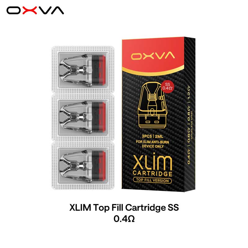 Oxva-Xlim-SS-Top-Fill-Cartridge-0.4-ohm-26-30W-Pack Oxva Xlim SS Top Fill Cartridge Pod 0.4 ohm 26-30W Pack, Buy Xlim Pro 2 Dna Version Cartridge at WorldVape UAE